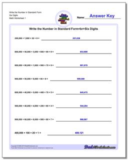 Standard, Expanded and Word Form Worksheet Write the Number in Six Digits