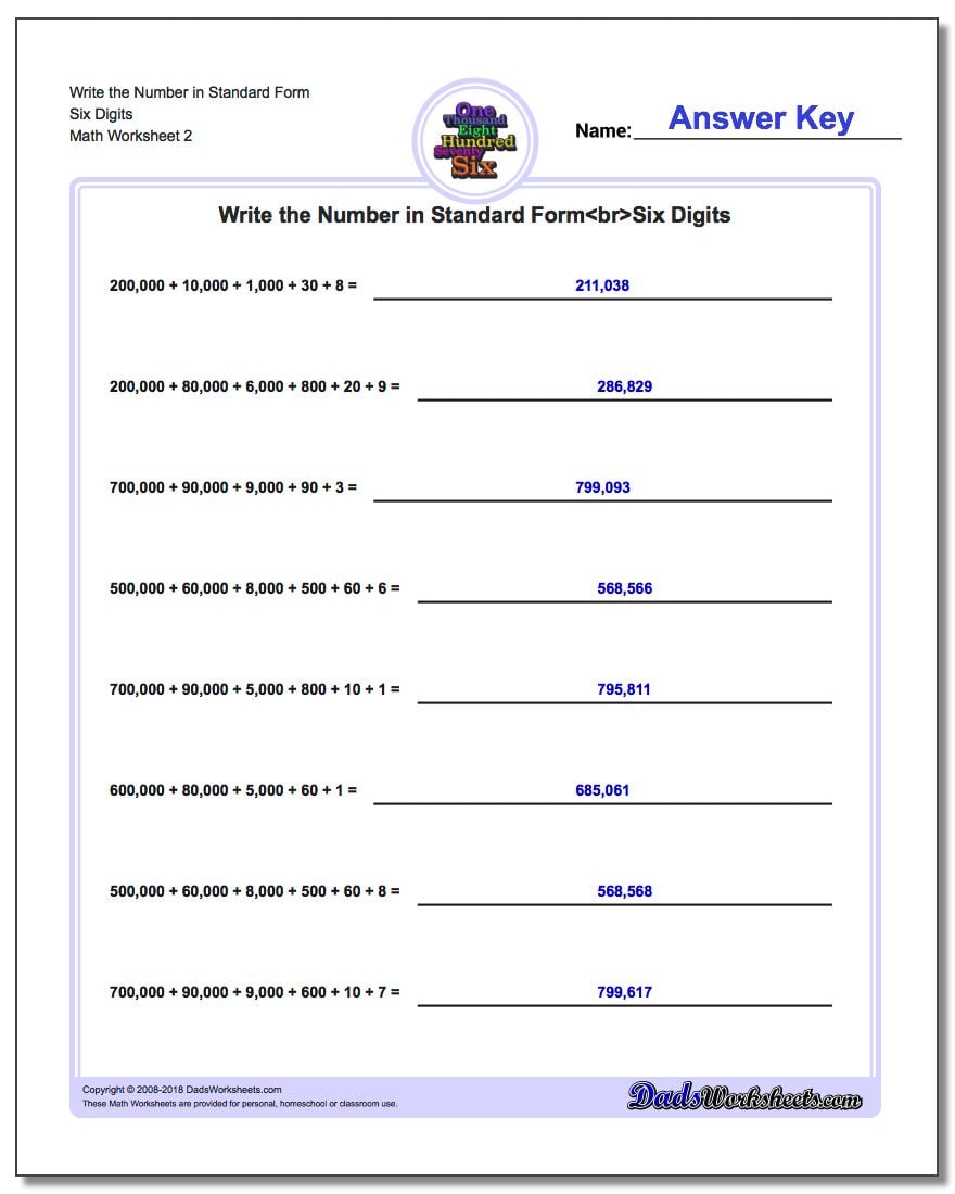 Write Expanded Form Numbers in Standard Form