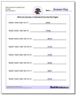 Write the Number in Standard Form Worksheet Six Digits