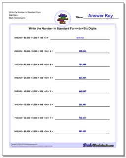 Write the Number in Standard Form Worksheet Six Digits