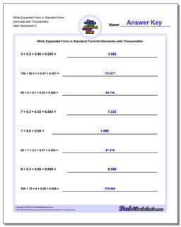 Write Expanded Form Worksheet in Standard Form Decimals with Thousandths