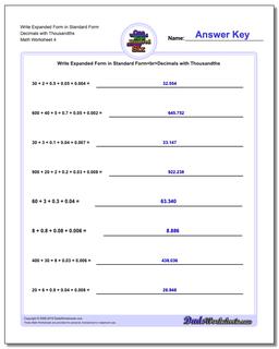 Write Expanded Form Worksheet in Standard Form Decimals with Thousandths
