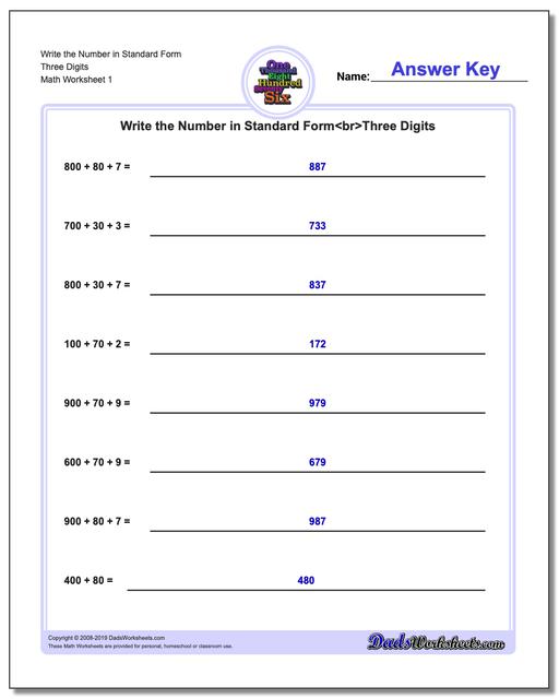 Standard, Expanded and Word Form Write Expanded Form Numbers in