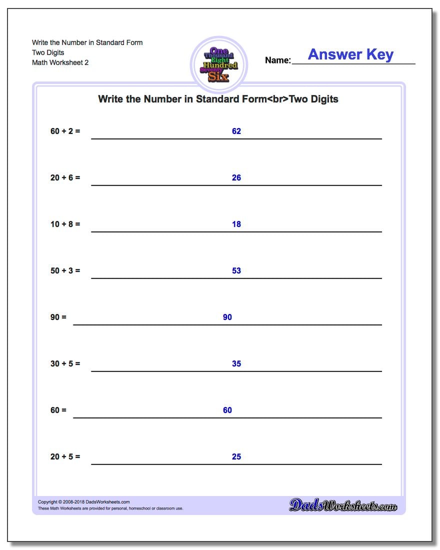 Write the Number in Standard Form Worksheet Two Digits www.dadsworksheets.com/worksheets/standard-expanded-and-word-form.html