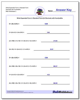 Write Expanded Form Worksheet in Standard Form Decimals with Hundredths