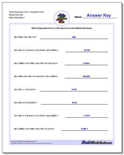 Standard, Expanded and Word Form Worksheet Write in Mixed Decimals