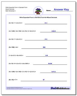 Write Expanded Form Worksheet in Standard Form Mixed Decimals