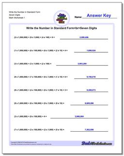 Standard, Expanded and Word Form Worksheet Write the Number in Seven Digits