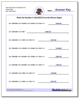 Write the Number in Standard Form Worksheet Seven Digits