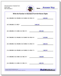 Write the Number in Standard Form Worksheet Seven Digits