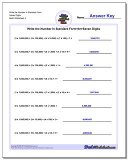 Write the Number in Standard Form Worksheet Seven Digits