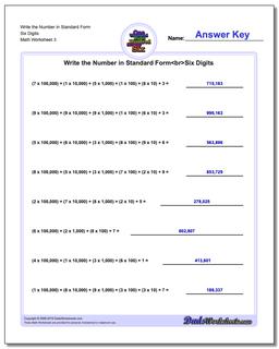 Write the Number in Standard Form Worksheet Six Digits