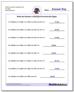 Write the Number in Standard Form Worksheet Six Digits