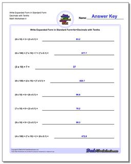 Write Expanded Form Worksheet in Standard Form Decimals with Tenths