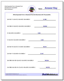 Write Expanded Form Worksheet in Standard Form Decimals with Thousandths