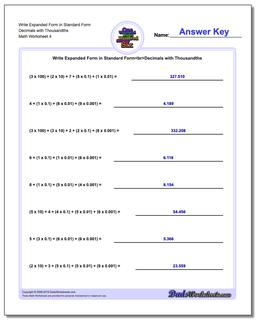 Write Expanded Form Worksheet in Standard Form Decimals with Thousandths