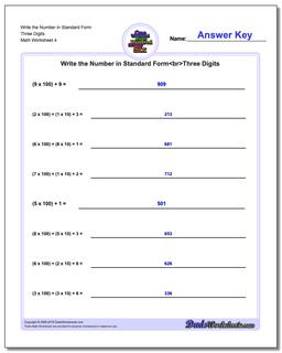 Write the Number in Standard Form Worksheet Three Digits