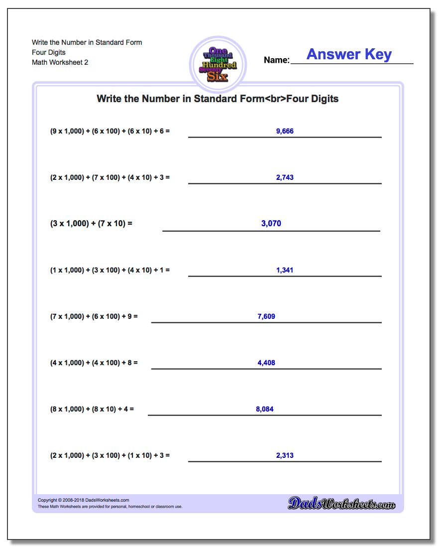 Write the Number in Standard Form Worksheet Four Digits www.dadsworksheets.com/worksheets/standard-expanded-and-word-form.html