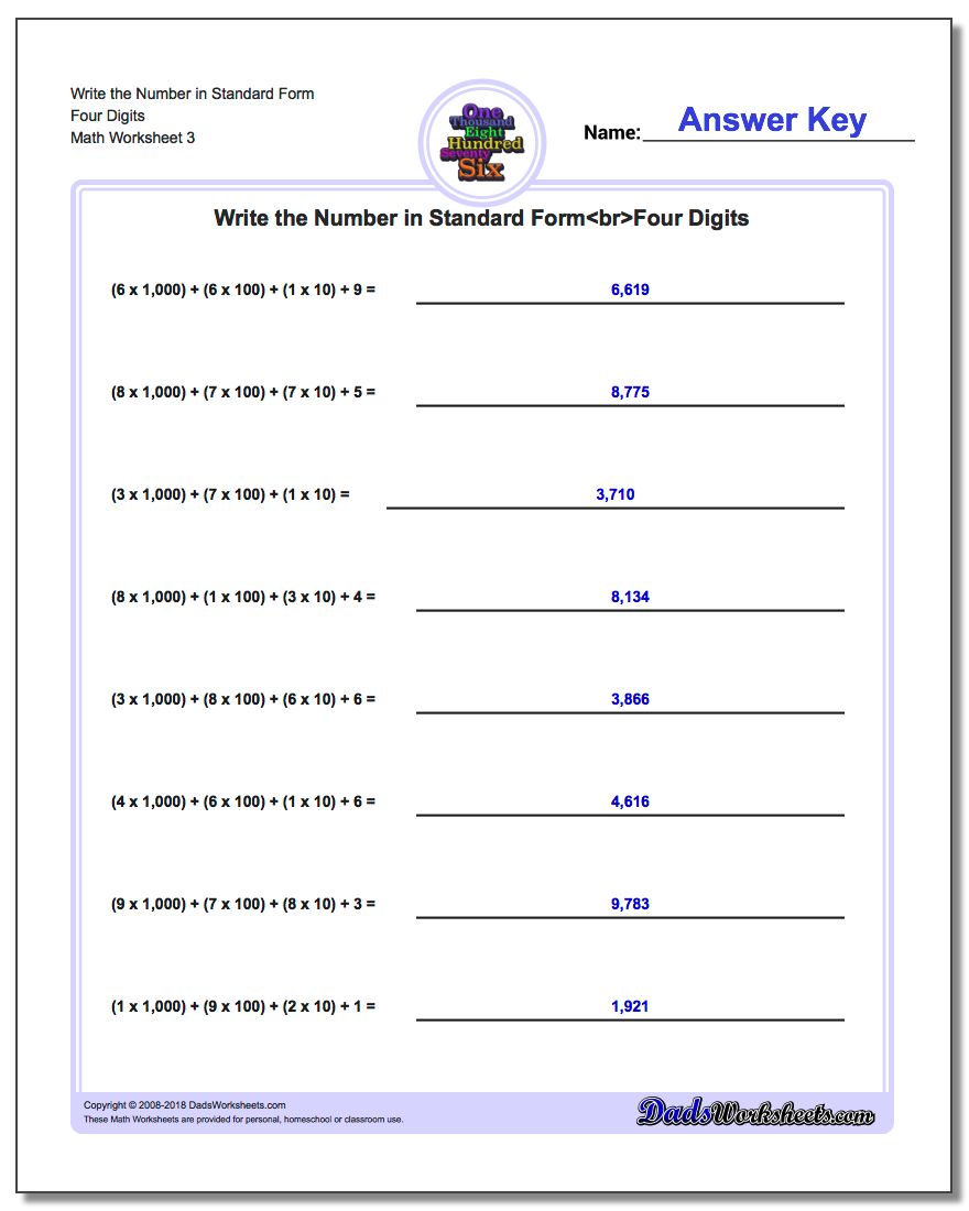 Write the Number in Standard Form Worksheet Four Digits