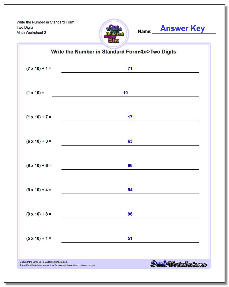 Write the Number in Standard Form Worksheet Two Digits www.dadsworksheets.com/worksheets/standard-expanded-and-word-form.html