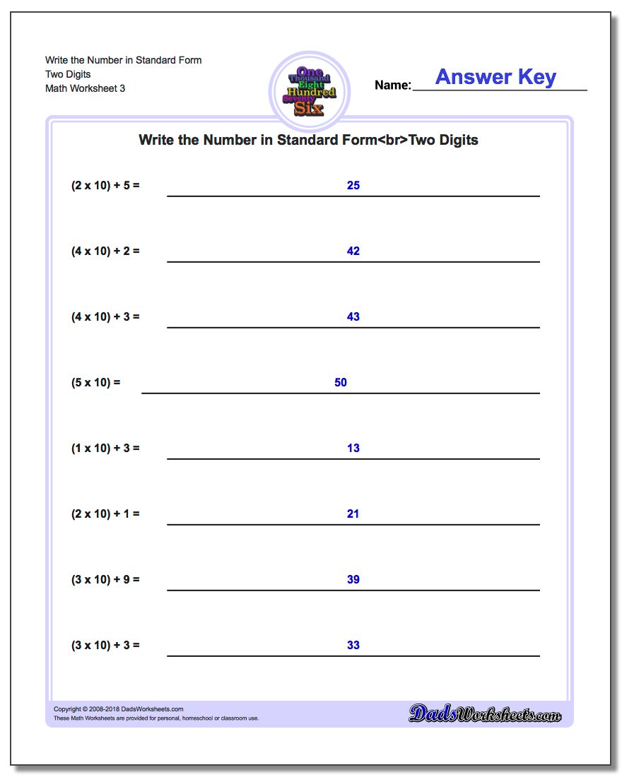 Write the Number in Standard Form Worksheet Two Digits