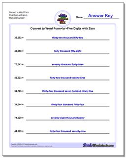 Standard, Expanded and Word Form Worksheet Convert to Five Digits with Zero