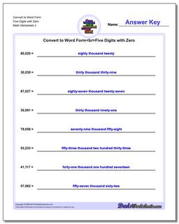 Convert to Word Form Worksheet Five Digits with Zero
