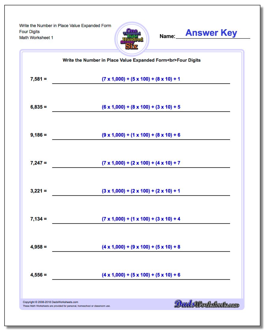 Write Numbers In Expanded Place Value Form