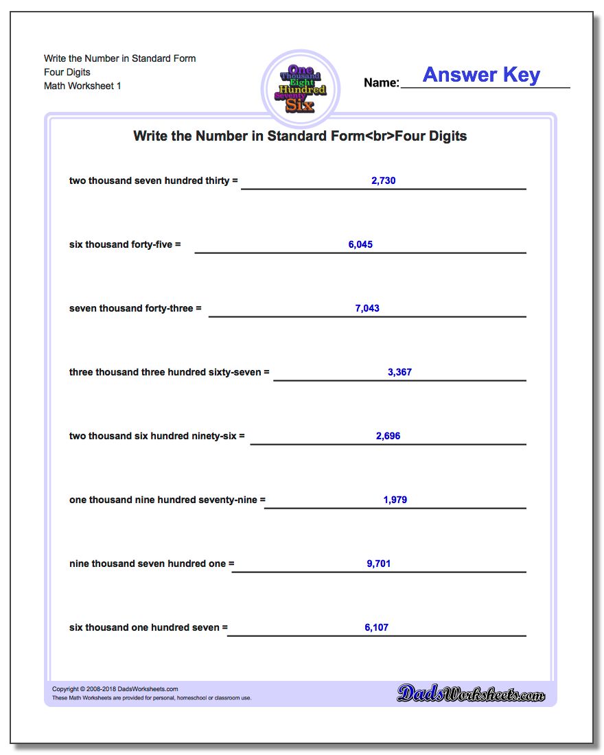 Standard, Expanded and Word Form Worksheet Write the Number in Four Digits