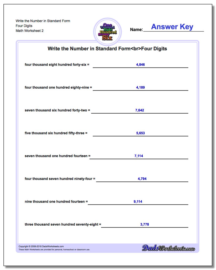 Write the Number in Standard Form Worksheet Four Digits www.dadsworksheets.com/worksheets/standard-expanded-and-word-form.html