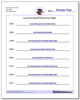 Standard, Expanded and Word Form Worksheet Convert to Four Digits