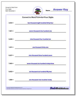 Convert to Word Form Worksheet Four Digits