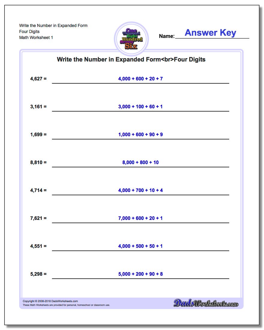 Writing Numbers In Expanded Form Worksheets