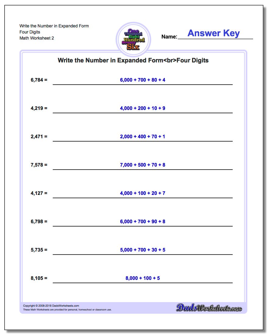 Write the Number in Expanded Form Worksheet Four Digits www.dadsworksheets.com/worksheets/standard-expanded-and-word-form.html