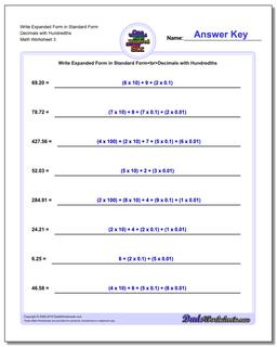 Write Expanded Form Worksheet in Standard Form Decimals with Hundredths