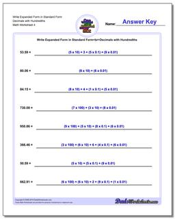 Write Expanded Form Worksheet in Standard Form Decimals with Hundredths