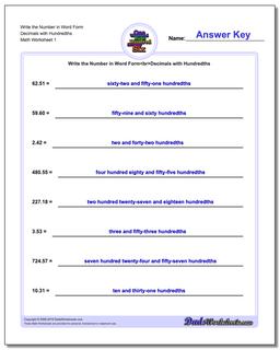 Standard, Expanded and Word Form Worksheet Write the Number in Decimals with Hundredths