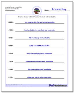 Write the Number in Word Form Worksheet Decimals with Hundredths