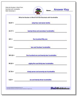 Write the Number in Word Form Worksheet Decimals with Hundredths