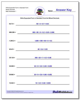 Standard, Expanded and Word Form Worksheet Write in Mixed Decimals