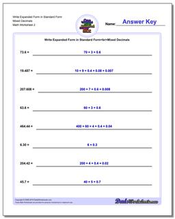 Write Expanded Form Worksheet in Standard Form Mixed Decimals /worksheets/standard-expanded-and-word-form.html