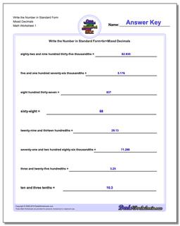 Standard, Expanded and Word Form Worksheet Write the Number in Mixed Decimals