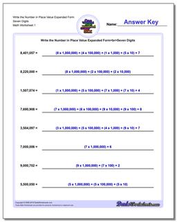 Standard, Expanded and Word Form Worksheet Write the Number in Place Value Seven Digits