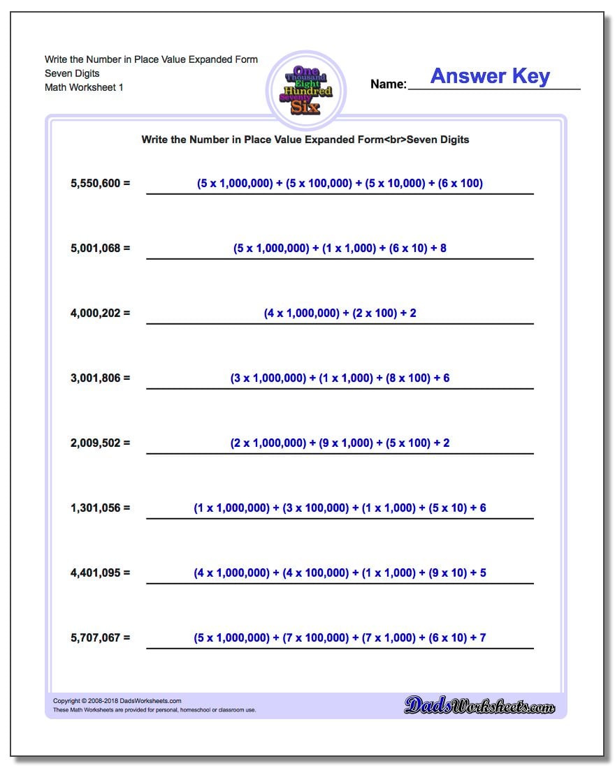 Writing Numbers In Standard And Expanded Form Worksheets