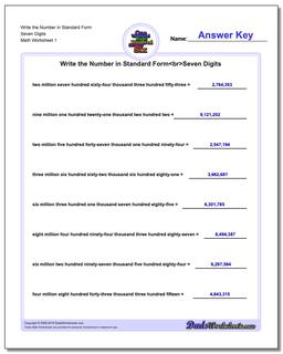 Standard, Expanded and Word Form Worksheet Write the Number in Seven Digits