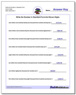 Write the Number in Standard Form Worksheet Seven Digits