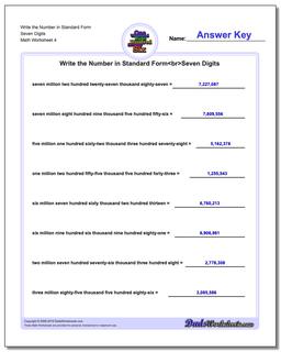 Write the Number in Standard Form Worksheet Seven Digits