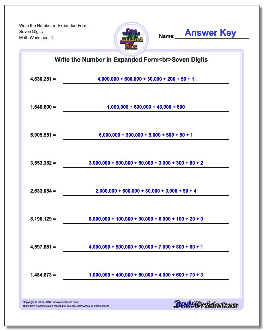Math Worksheets Writing Numbers In Expanded Form