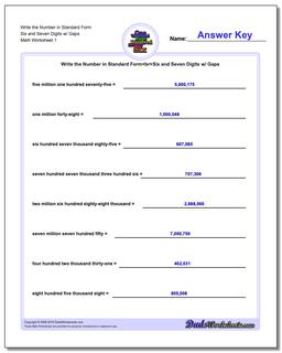 Standard, Expanded and Word Form Worksheet Write the Number in Six Seven Digits w/ Gaps