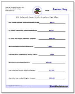 Write the Number in Standard Form Worksheet Six and Seven Digits w/ Gaps